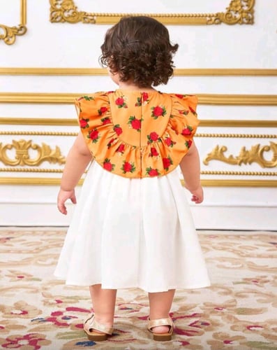 فستان بناتي رمضاني بكشكة من الأعلى وبطبعة الزهور +...