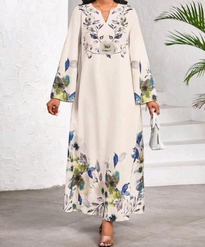 جلابية نسائية بأكمام طويلة بنقوش الزهور
