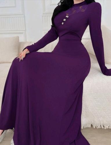 فستان نسائي أنيق بقماش قابل للتمدد بياقة عالية من...