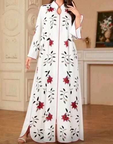 جلابية نسائية بأكمام طويلة بطباعة زهرية