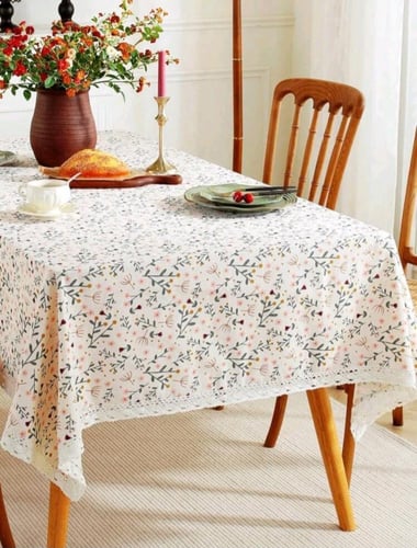 مفرش طاولة برسومات الأزهار + فستان نسائي +طقم اروا...