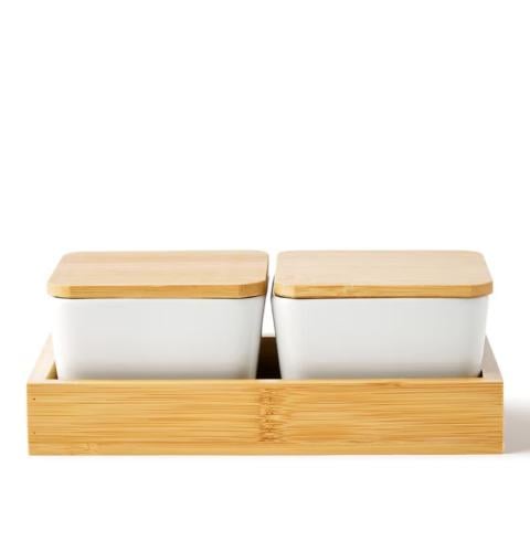 طقم تقديم مصنوع من الخيزران والسيراميك مكون من 2 أ...