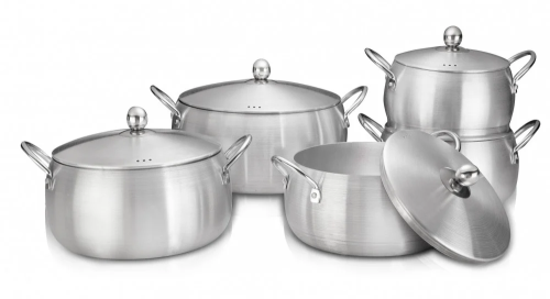 طقم قدور ألمنيوم كروي بمقابض معدنية 5 قطع