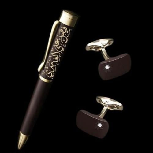 طقم هدايا رجالي فاخر( كبكات ستيل مع قلم منقوش)