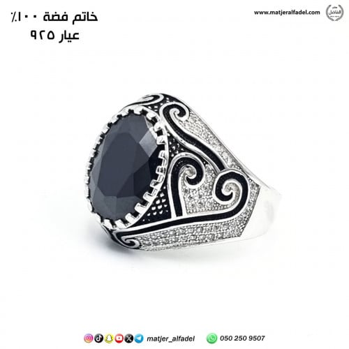 خاتم فضة بالحجر الزركون الأسود