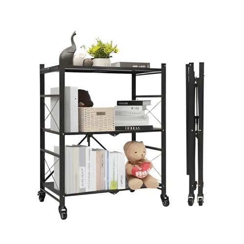 أرفف تخزين قابلة للطي متحركة 3 أدوار أسود