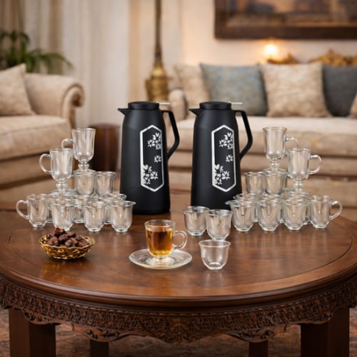 طقم ضيافة فاخرة 38 قطعة فضي واسود