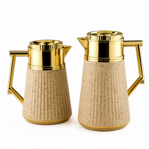 طقم ترامس شاي وقهوة بيج منقط مذهب من رويال كاميل