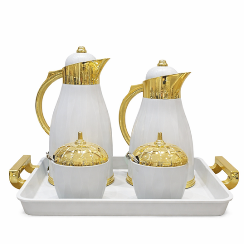 طقم ترامس شاي وقهوة رمادي ذهبي 5 قطع من الأسطورة