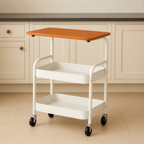 عرية رفوف متحركة بسطح خشبي من اكسترا لون أبيض