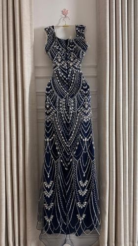 Navy blue embroidered dress