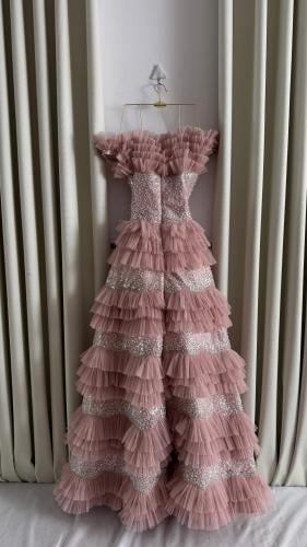 فستان تل وخرز افخم تصميم