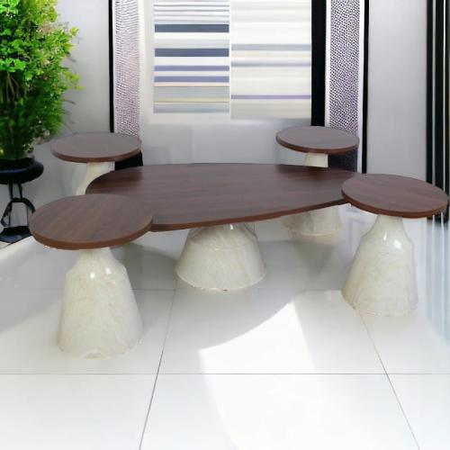 طقم طاولات خشب - معدن 5 قطع