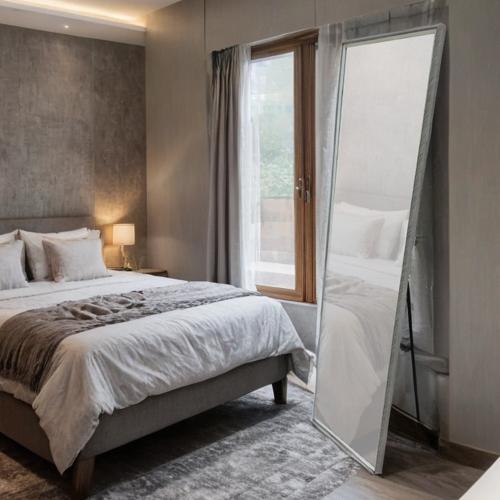 مرايا طويلة مستطيلة مع استاند اطار رمادي مقاس 37.5...