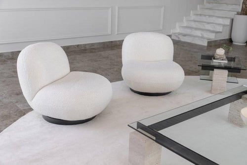 كرسي مفرد بوكليه دوار للأسترخاء مع حشوة مريحة ابيض