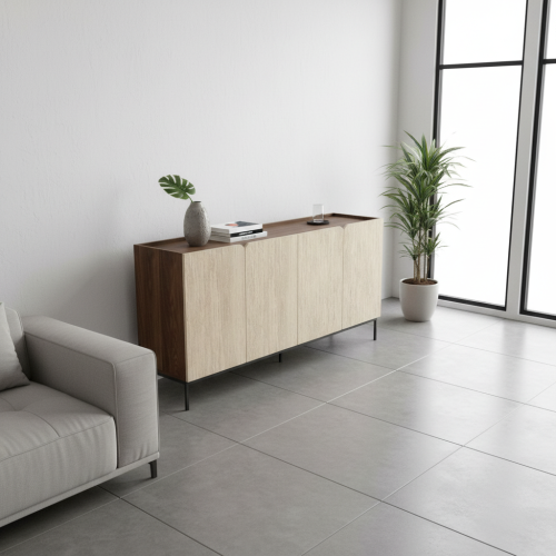 دولاب بوفيه طعام بني عصري بـ 4 أبواب 160 سم