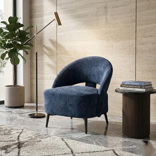 Single fabric chair, blue color, with an elegant a...