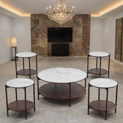 طقم طاولات شاي سيراميك مع خشب 5 قطع