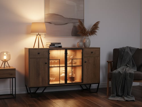 دولاب بوفية خشبي بني تصميم انيق 140*90