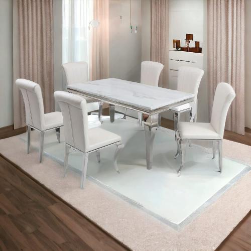 طاولة طعام رخام 6 كرسي فضي