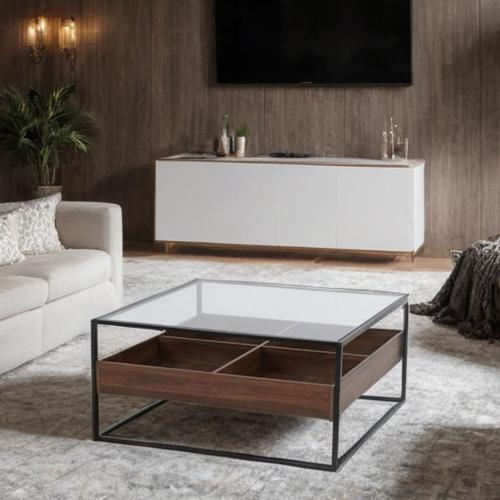 طاولة خدمة سطح زجاج مقاس 80*80*45 سم