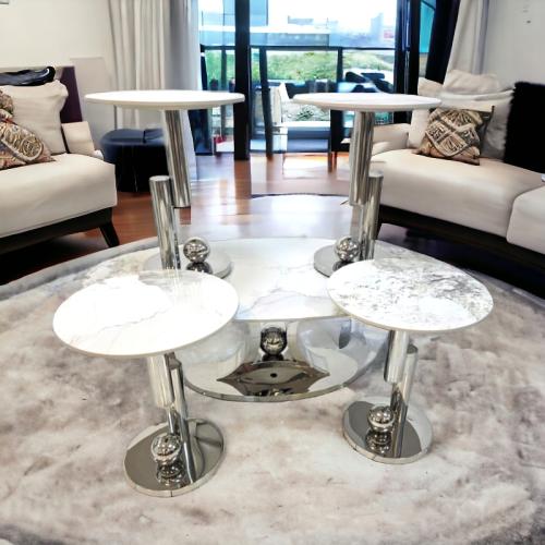 طقم طاولات خدمة سيراميك استيل 5 قطع