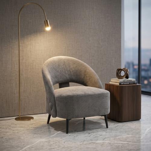 Single fabric chair in grey color