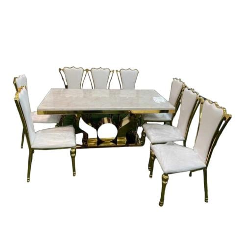 طاولة طعام ملكي رخام 8 كرسي - ابيض