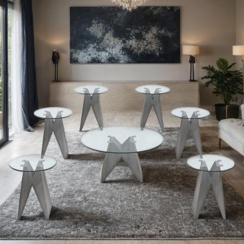 طقم طاولات شاي زجاج 7 قطع