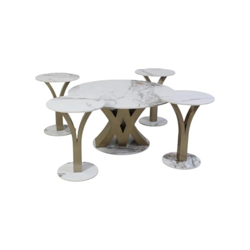 طاوله 5 قطع أستيل نحاسي سطح سراميك