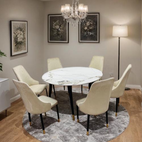 طاولة طعام دائرية رخام 6 كراسي مقاس 120*120*75 سم