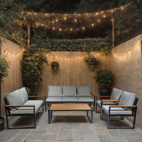 طقم كنب خشب جلسة خارجية 7 اشخاصBLACK&L.GREY