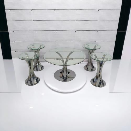 طقم طاولات خدمة ستيل زجاج 1+4
