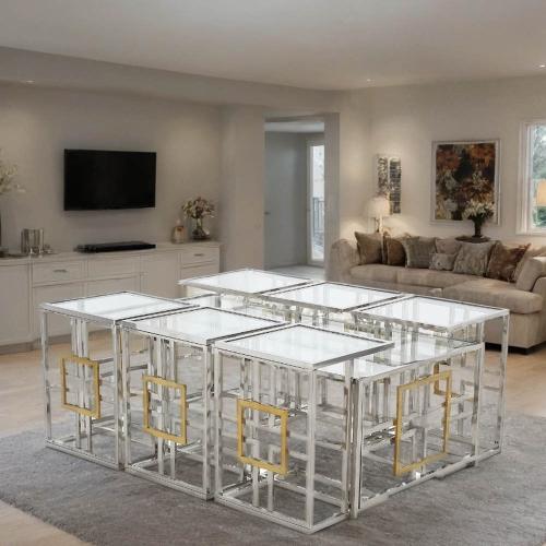 طقم طاولات شاي زجاج 7 قطع