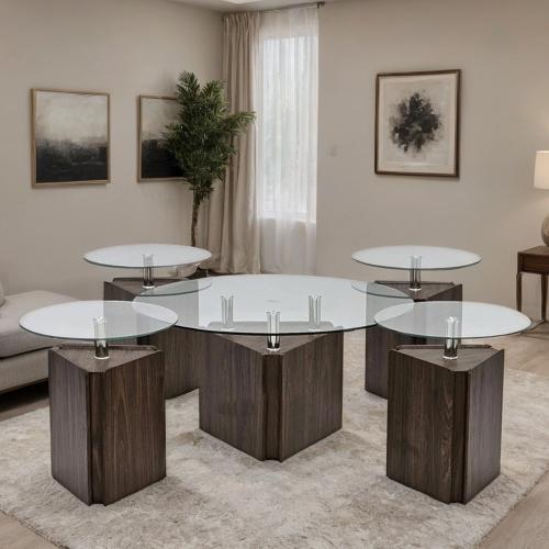 طقم طاولات شاي سطح زجاج 5 قطع