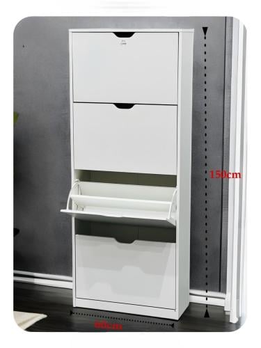 دولاب احذية 4 دور خشب ابيض مقاس 150*60 سم