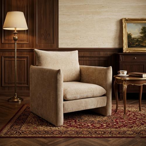 Single fabric sofa chair beige color