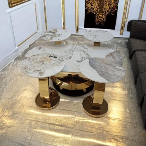 طقم طاولات خدمة سيراميك 5 قطع - ذهبي