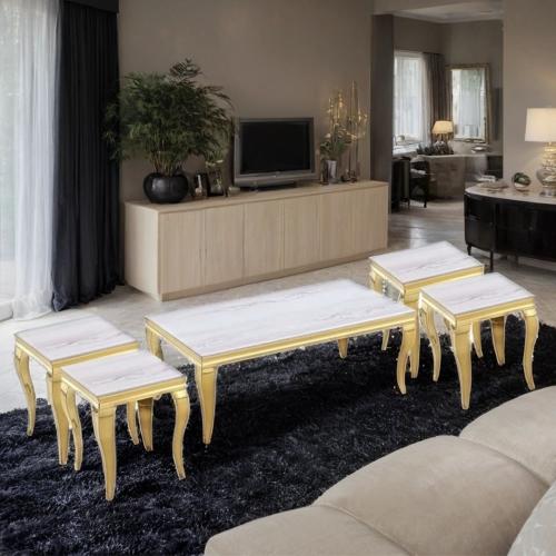 طقم طاولات رخام استيل 5 قطع