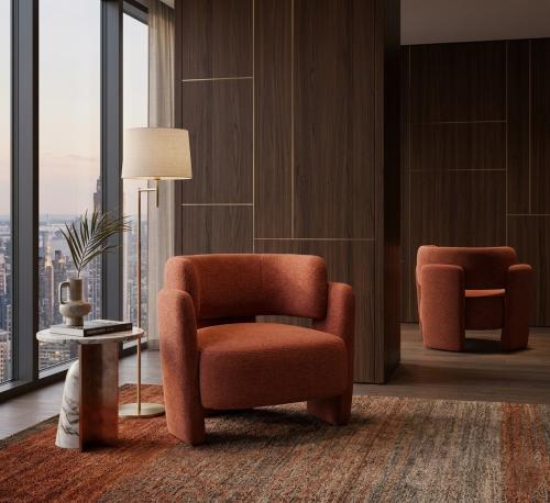 Fabric chair with unique design, orange color
