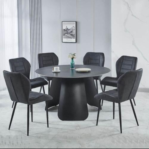 طاولة طعام دائرية سيراميك 6 كراسي