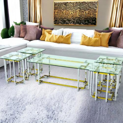 طقم طاولات استيل زجاج -5 قطع
