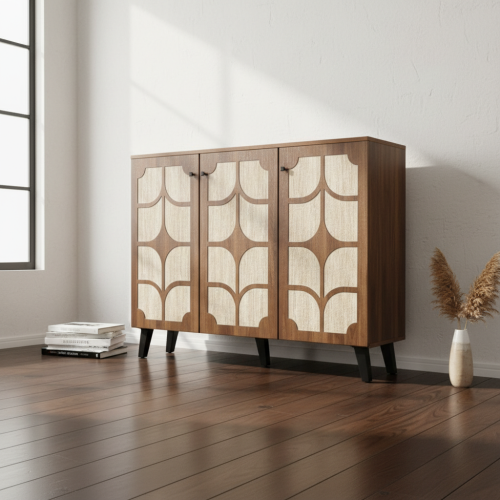 خزانة احذية 3باب خشب لون بني+بيج120سم