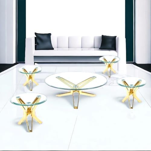 طقم طاولات استيل زجاج ارضي 5قطع