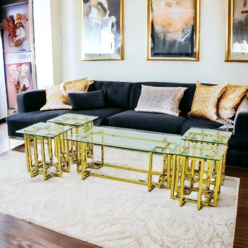 طقم طاولات استيل زجاج 5قطع