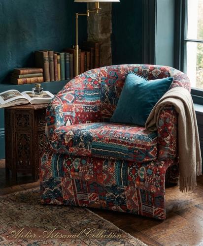 Fabric chair with unique design, red color