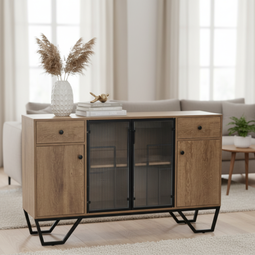 دولاب بوفية خشبي بني تصميم انيق 140*90