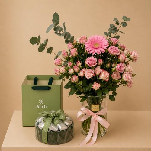 Pastry chocolate and flower vase