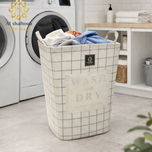 سلة غسيل قماشية مخططة WASH & DRY – 45×35×58 سم