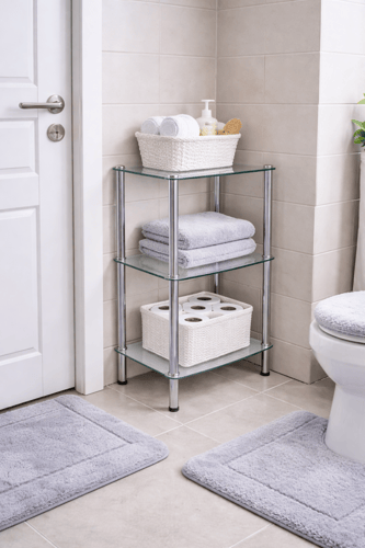 طاولة زجاج مربّع أبيض شفاف – تصميم عملي ومتين